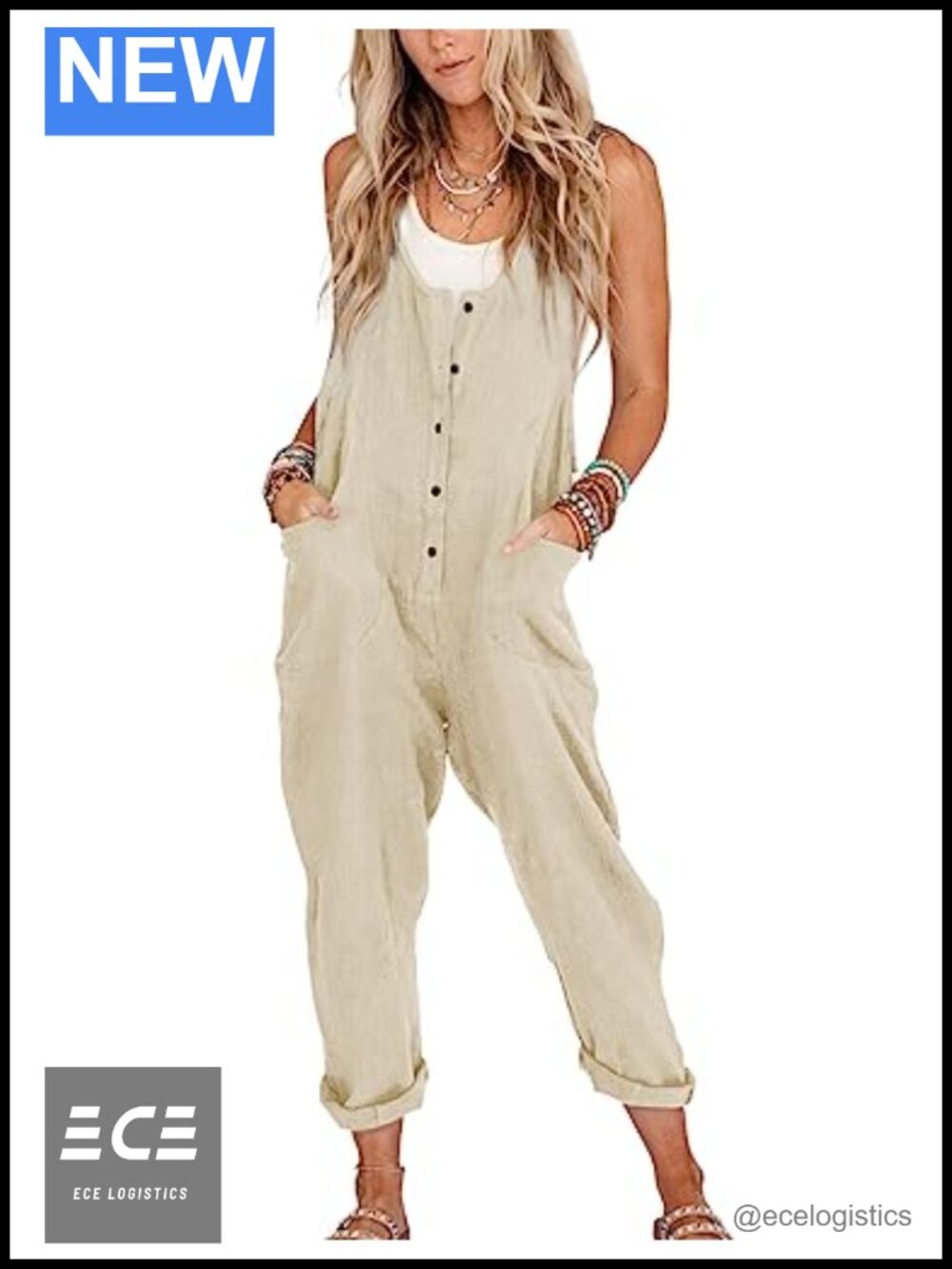 Linen Cotton Overalls Loose Fit Jumpsuit with Pockets Casual Summer